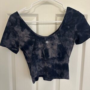Lululemon Navy Blue Tye Die Camo off the shoulder crop top